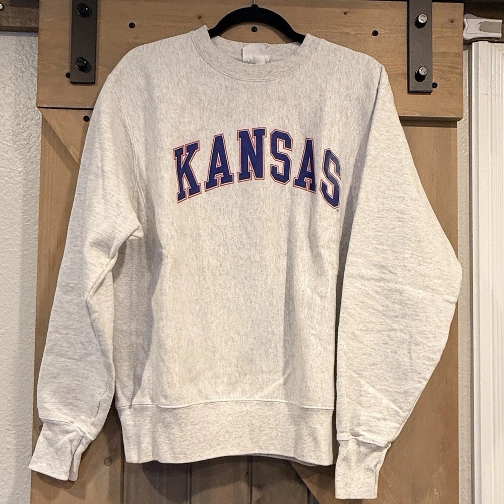 Kansas Jayhawks Champion Reverse Weave Crewneck Sweatshirt Medium Gray